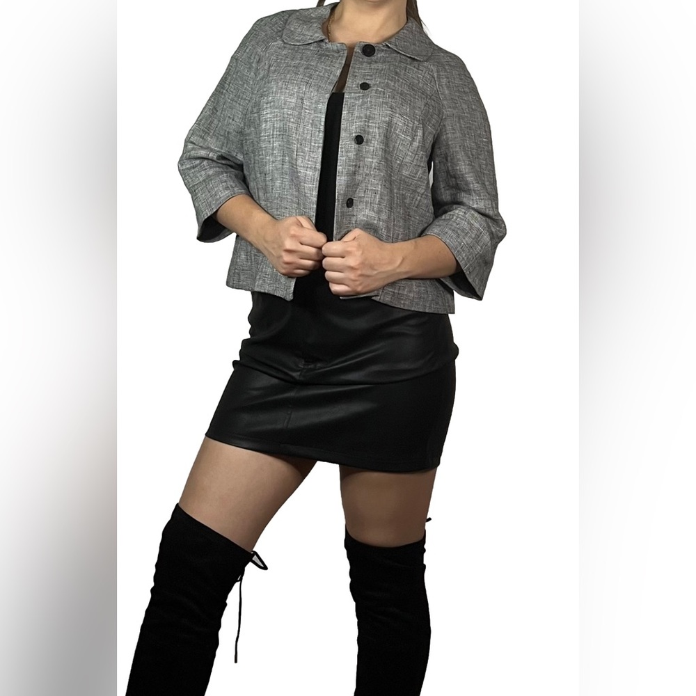 EMANUEL UNGARO Women’s 100% LINEN Button Up Blazer‎ Jacket 8 Marled Houndstooth